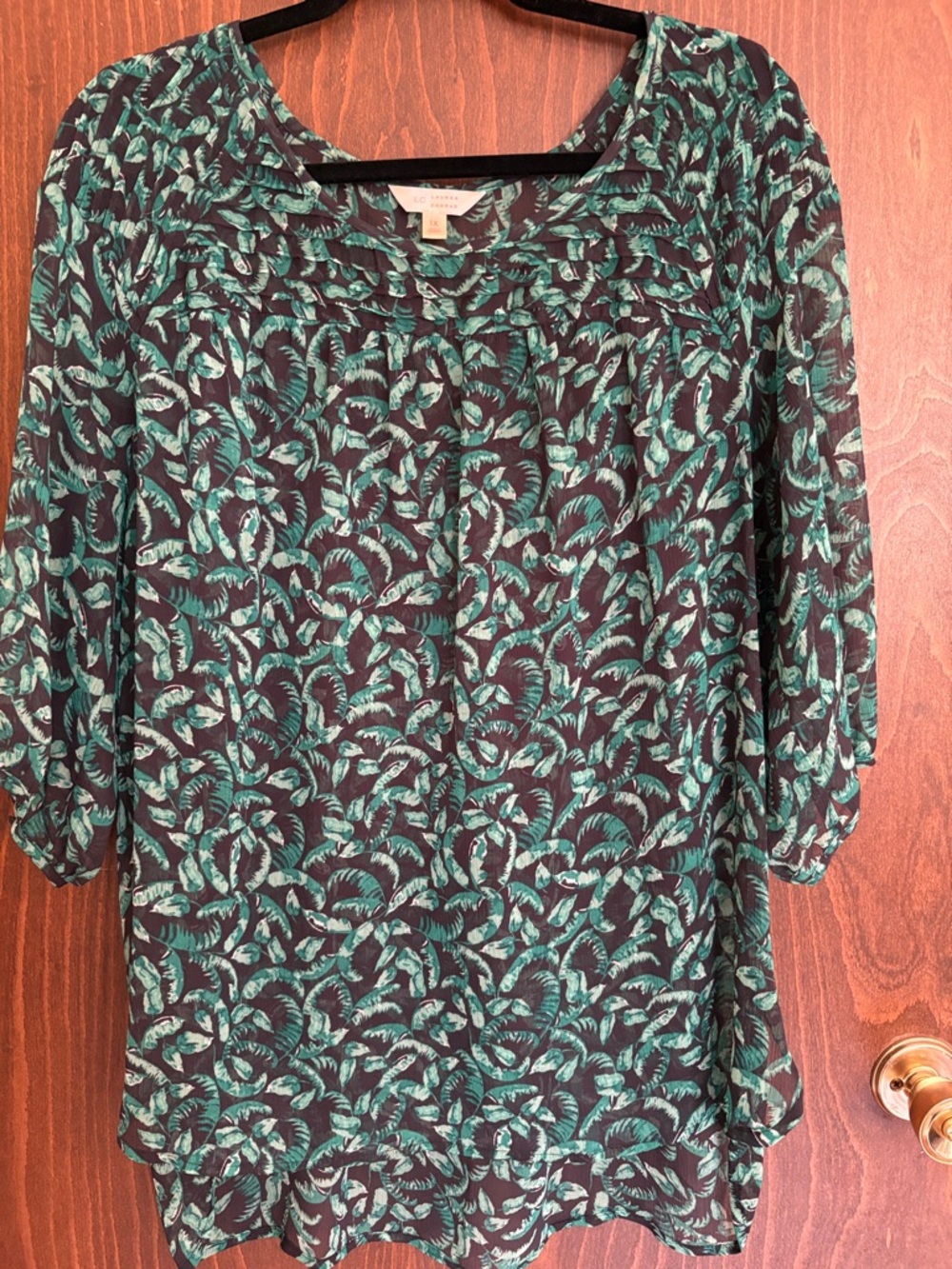 Lauren Ralph Lauren Teal Leaf-Print Tunic Top